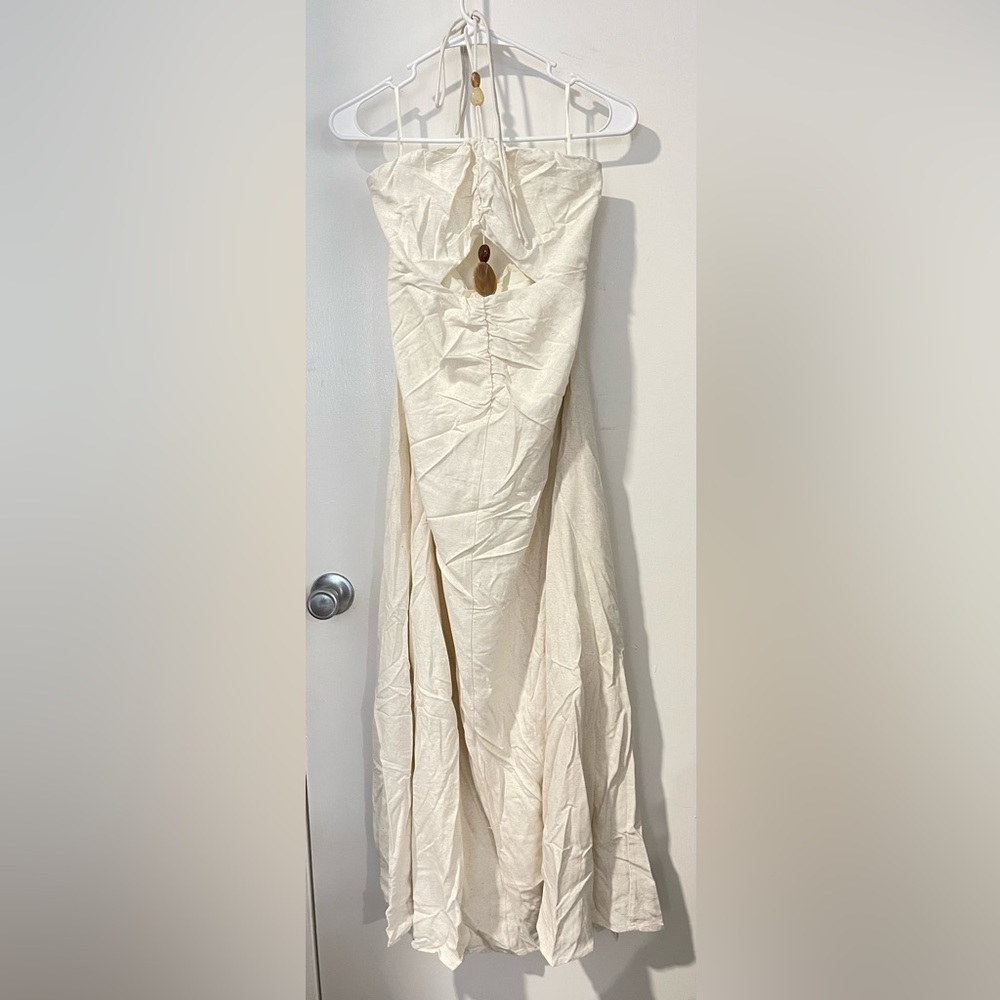 Elegant Cream Strapless Maxi Dress - Picture 6 of 13